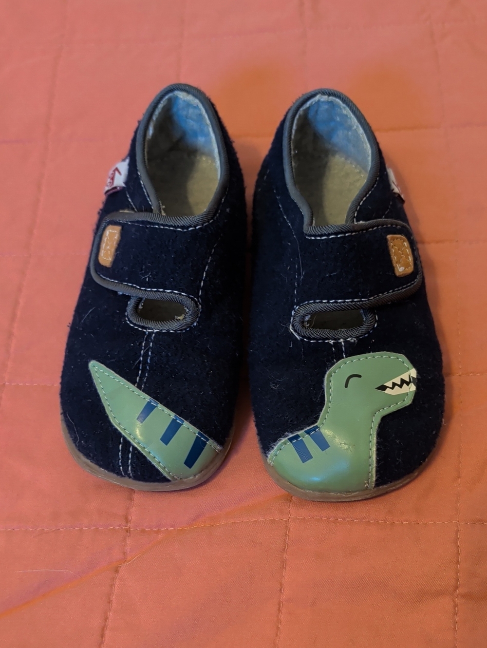 See Kai Run Navy Slippers with Green Dinosaur